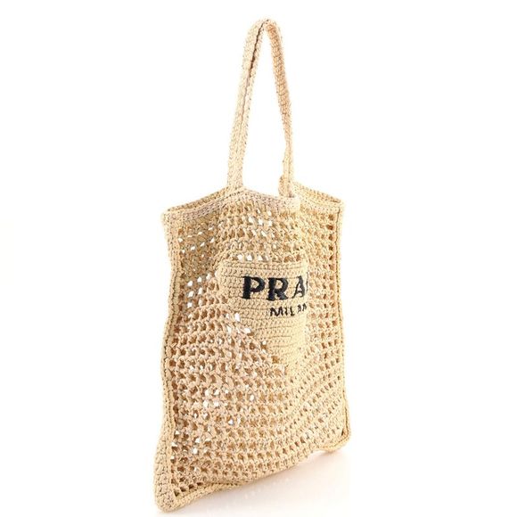 Prada Triangle Logo Open Tote Raffia Neutral - Picture 3 of 7
